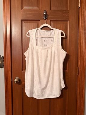 Women’s White Eyelet Tank Top - Sleeveless Summer Top